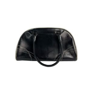 PRADA Vintage Leather Bowling Handbag Designer Satchel Black Shoulder Purse